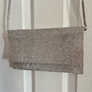 Nina Silver Glass Rhinestone Embellished Envelope Clutch